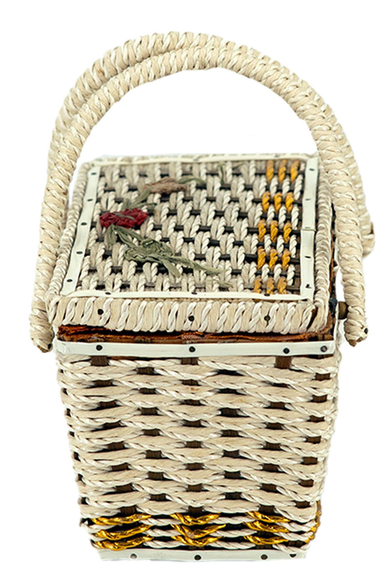 Compact White Vintage Musical Basket Bag