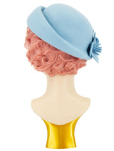 Powder Blue Felt Cloche Hat Flower Trim