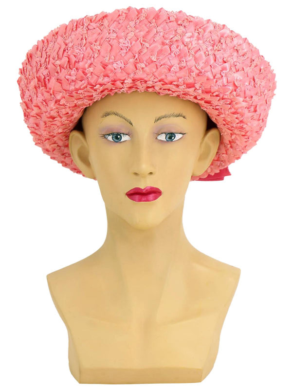 Vintage 1960s Pink Raffia Brimmed Hat