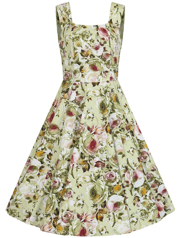 Floral Rose Print Vintage Style Swing Dress