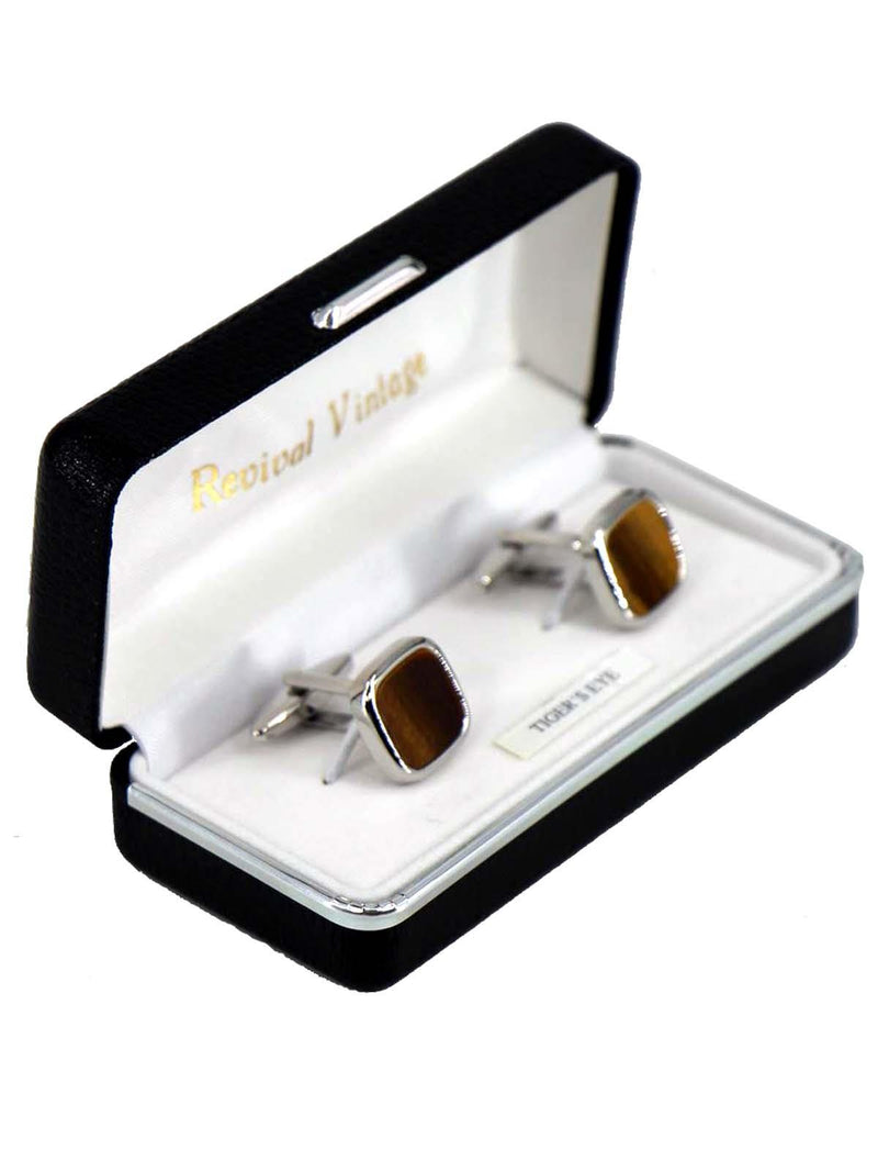 Tiger's Eye Silver Vintage Look Cufflinks