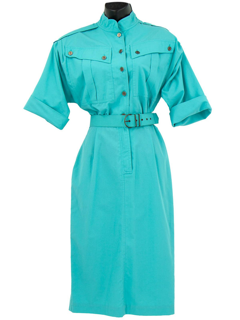 Vintage 1980s Turquoise Batwing Belted Dress