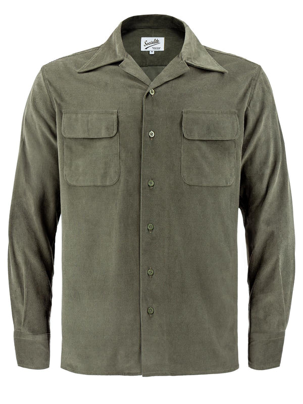 Corduroy Vintage Style Camp Shirt - Green