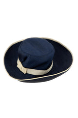 Large Blue & Cream 40s Style Vintage Hat