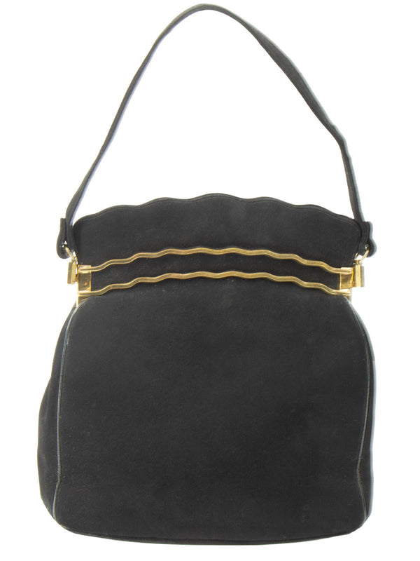 Unique Black Suede & Brass Vintage Bag