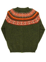 1940s Style Pure Wool Fairisle Cardigan in Pine Green