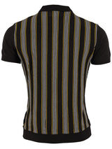 Black Striped Knit Retro Mod Polo Top