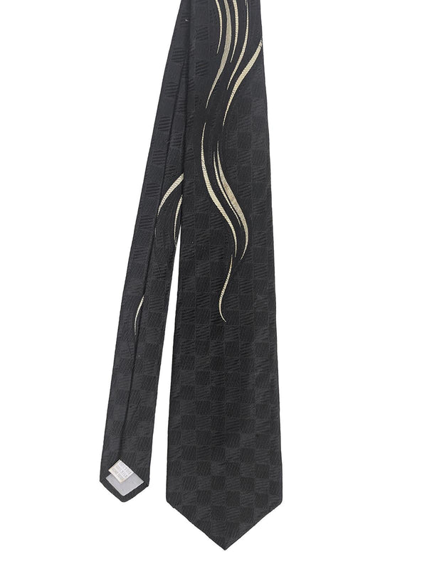 Black 50s Style Tie With Silver Wave Design