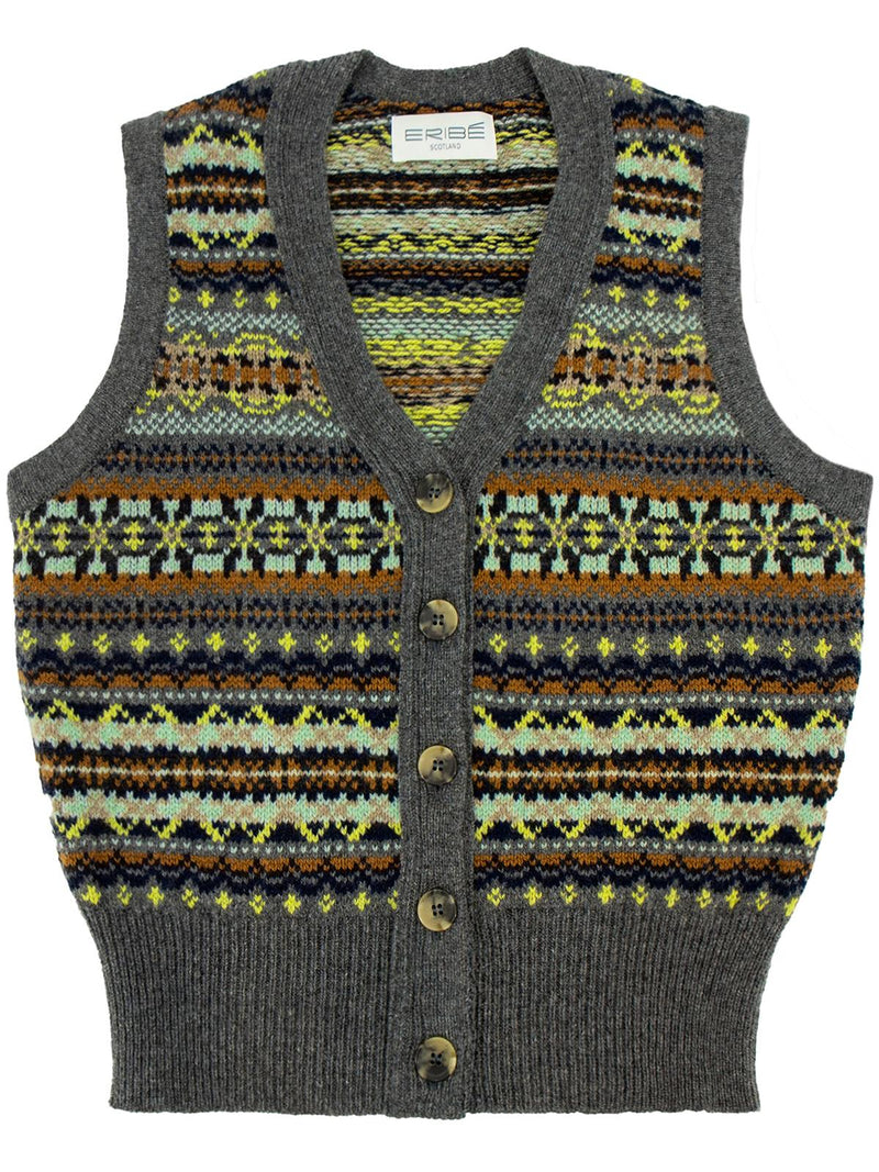 Scottish Wool Fairisle Ladies' Waistcoat in Garnet Grey