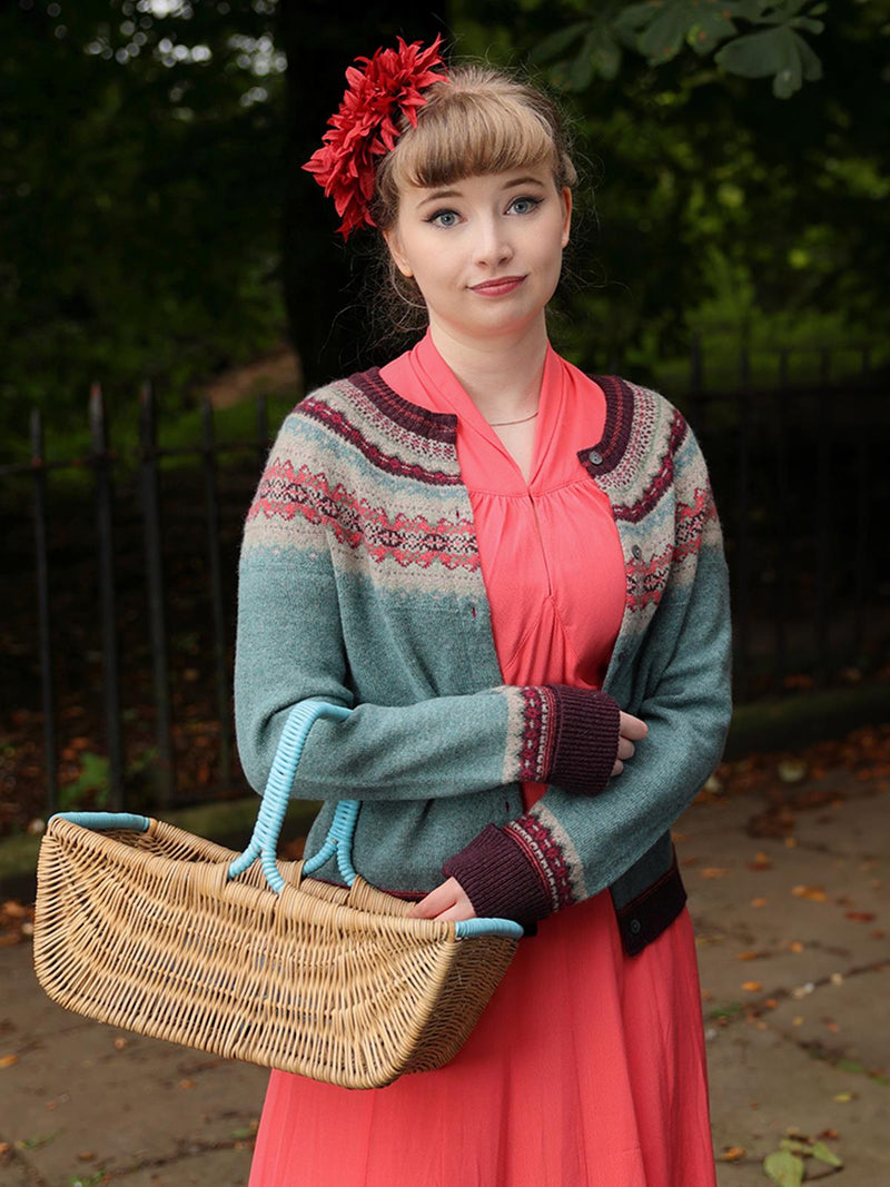 Merino Lambswool Alpine Cardigan - Old Rose Blue