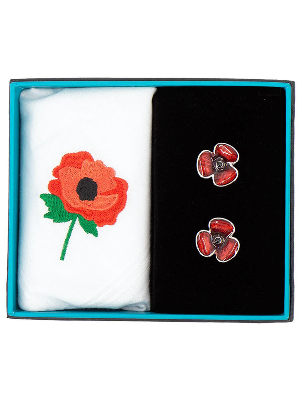 Poppy Retro Handkerchief and Cufflink Set