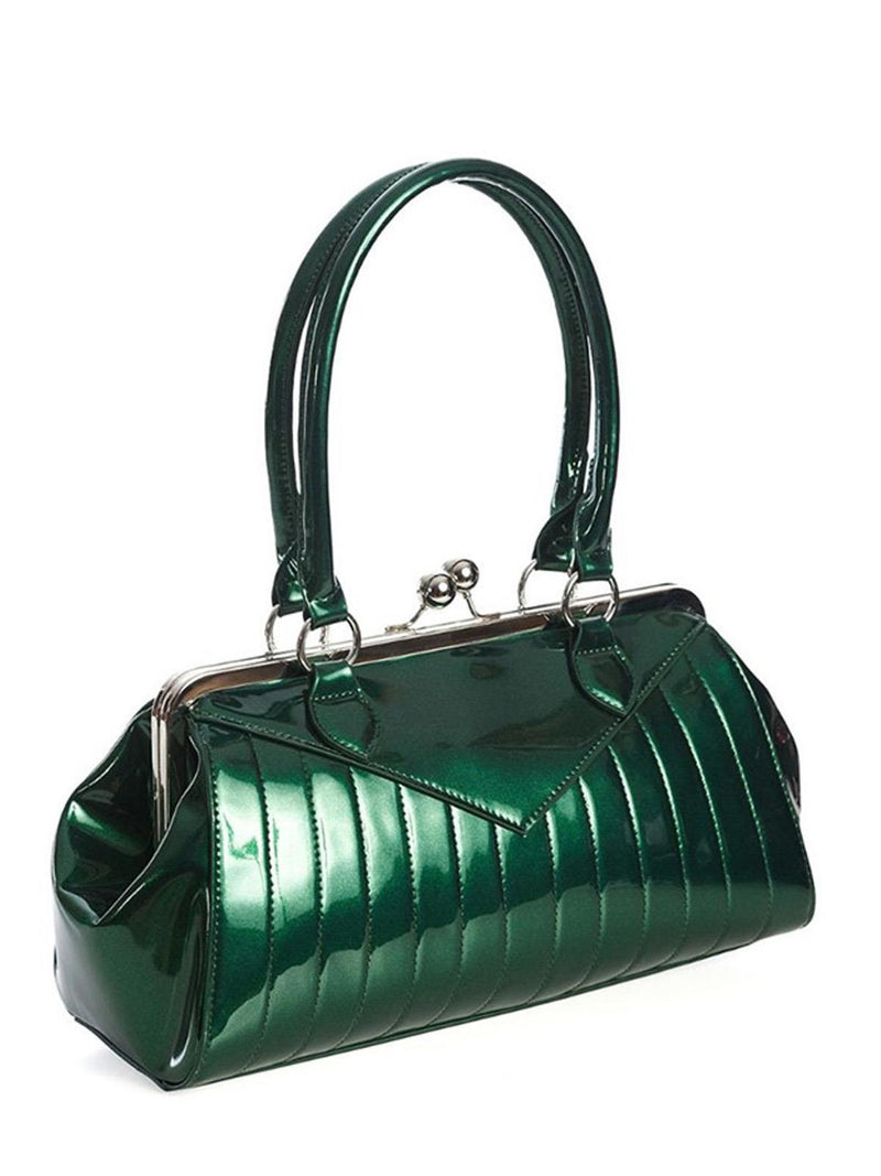 Vintage Style Green Metallic Topstitched Handbag