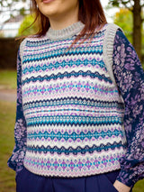 Pure Scottish Wool Fairisle Knit Tank Top in Iris Grey