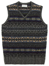 Vintage Style Shetland Wool Fair Isle Vest in Cliff Grey