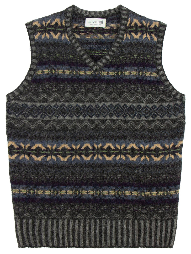 Vintage Style Shetland Wool Fair Isle Vest in Cliff Grey