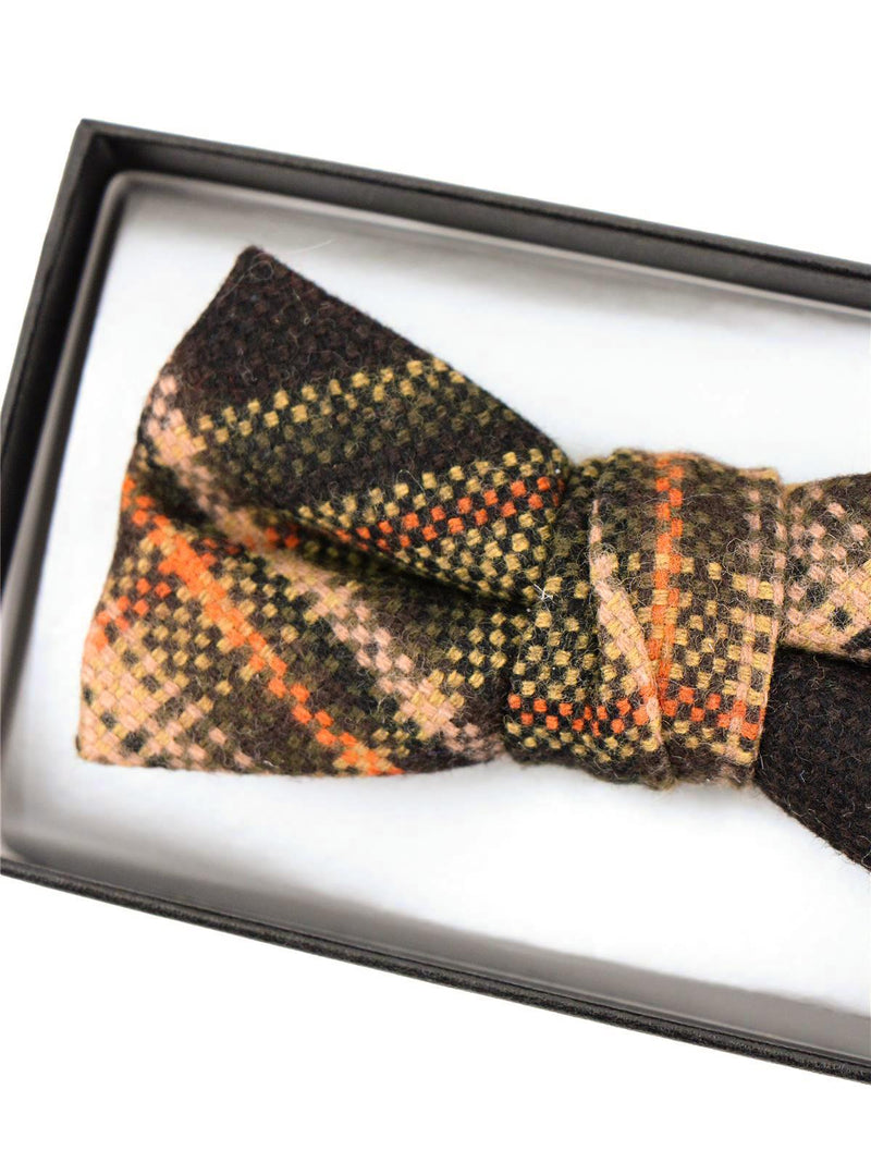 Retro Brown & Orange Check Tweed Bow Tie