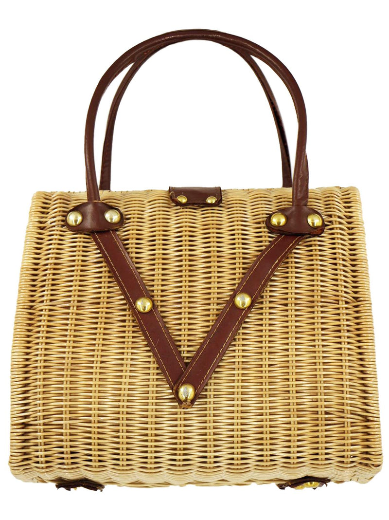 Vintage Woven Beaded Wicker Basket Bag