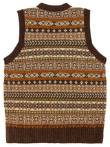 Scottish Wool Buttoned Fairisle Tank Top in Coffee Brown