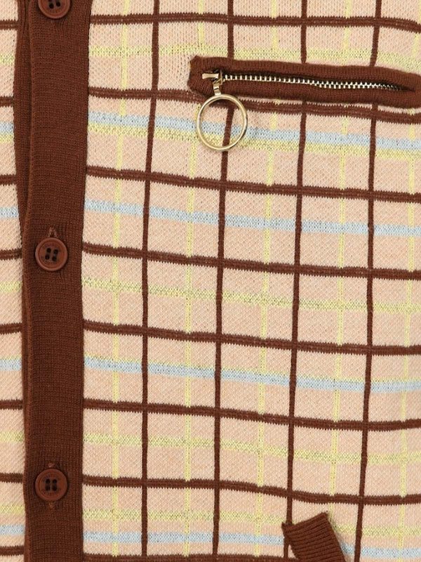 Brown Retro Grid Pattern 1950s Vintage Style Cardigan