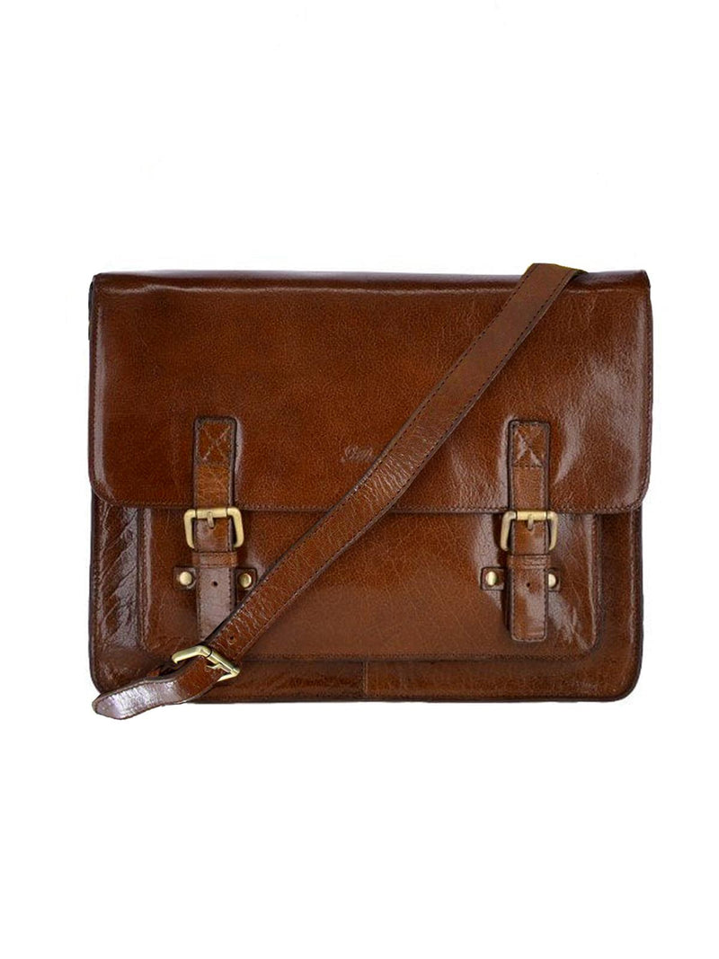 Men's Chestnut Leather Vintage Look Satchel Bag