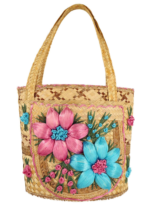 Vintage Tiki Style Floral Summer Basket Bag