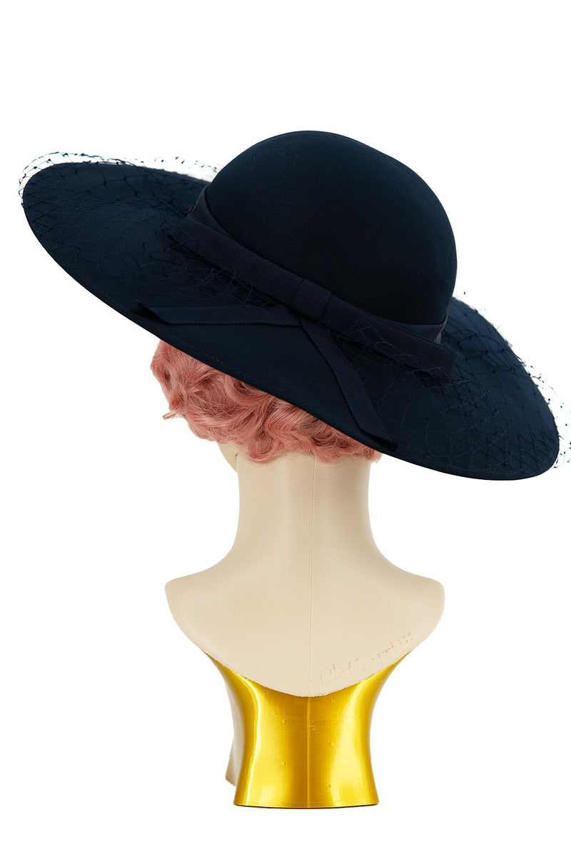 Navy Blue 40s Style Vintage Hat with Bow