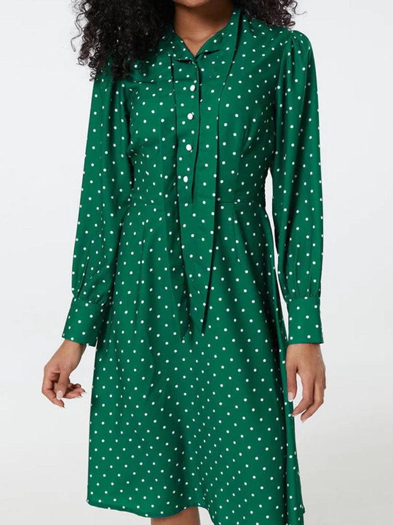 Green Polka Dot Vintage Style Pussybow Dress