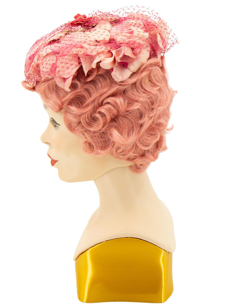 Pink Floral Net Vintage Circlet Hat