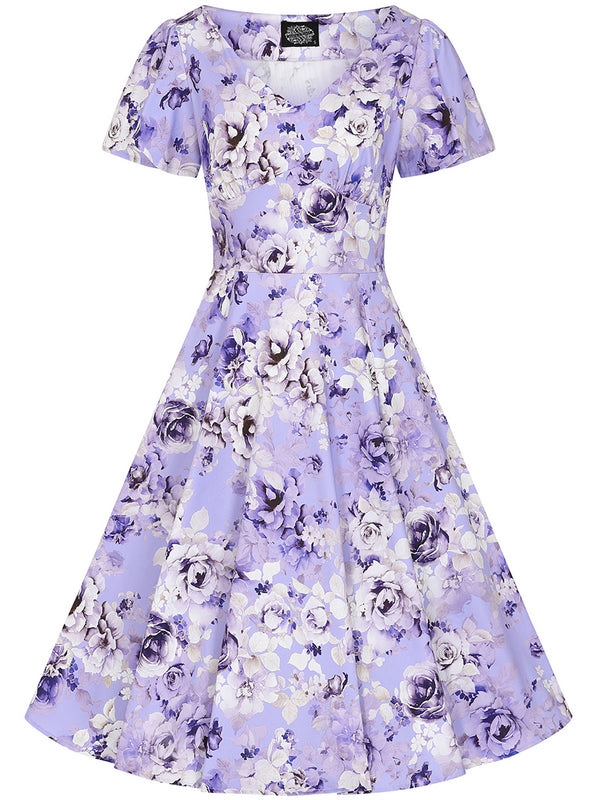 Vintage Style Lilac Floral Print Swing Dress