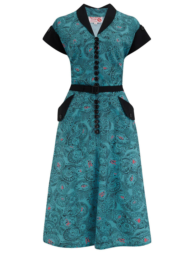 Vintage Style Contrast Detail Diner Dress