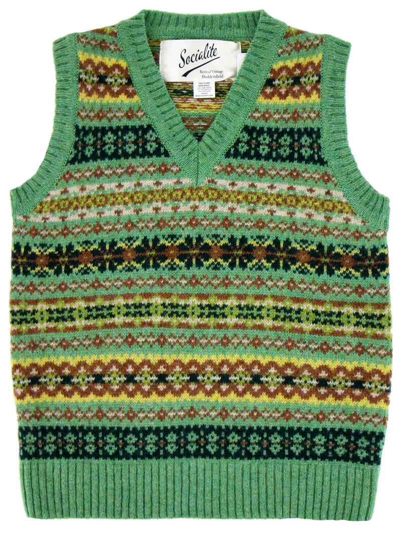 Scottish Wool Short Fairisle Tank Top in Fern Green