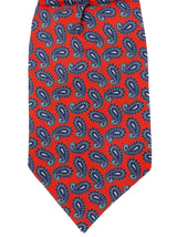 Red & Navy Paisley Print Pure Silk Vintage Look Cravat