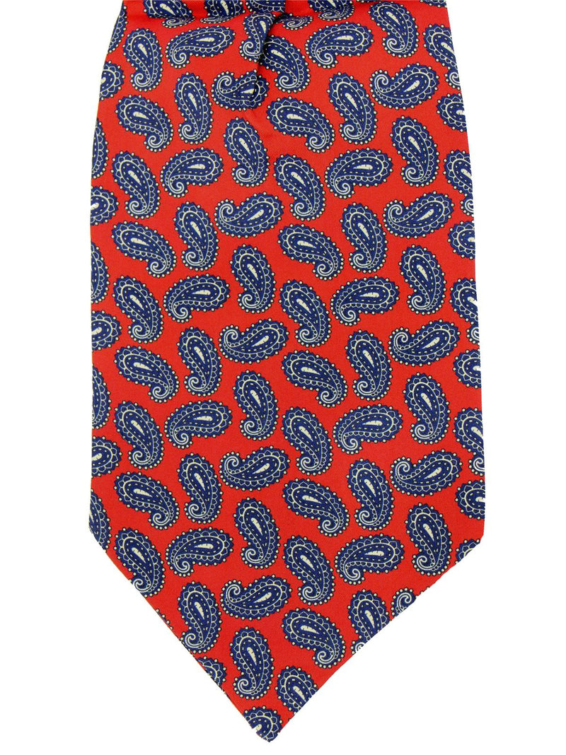 Red & Navy Paisley Print Pure Silk Vintage Look Cravat