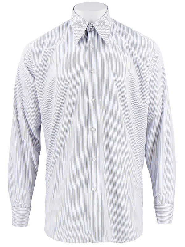 1940s Spearpoint Collar Shirt - Grey & Blue Windsor Stripe - French Cuff