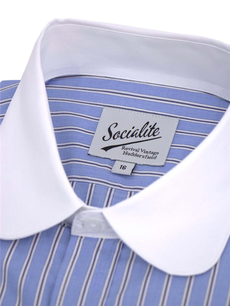 Blue Stripe 1940s Deluxe Club Collar Beaumont Shirt