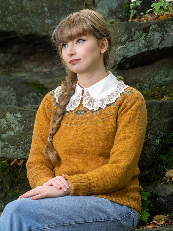 Fairisle 40s Style Pure Scottish Wool Jumper in Cumin Orange