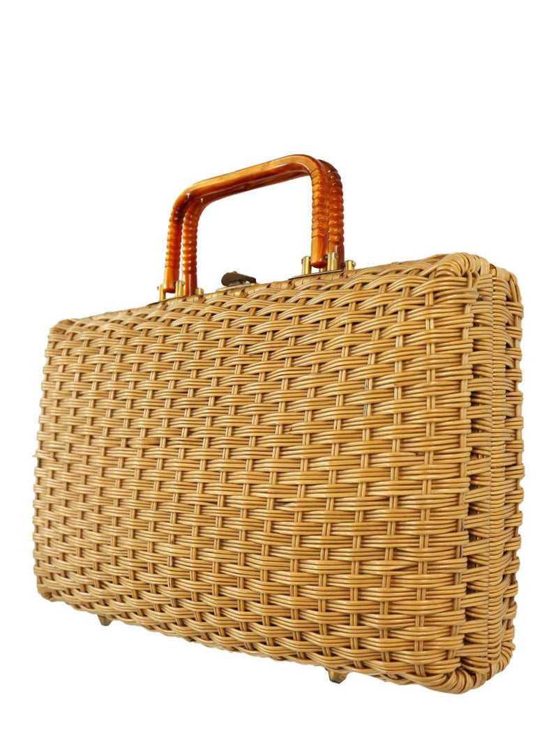 Vintage Oversized Woven Bag with Lucite Handles