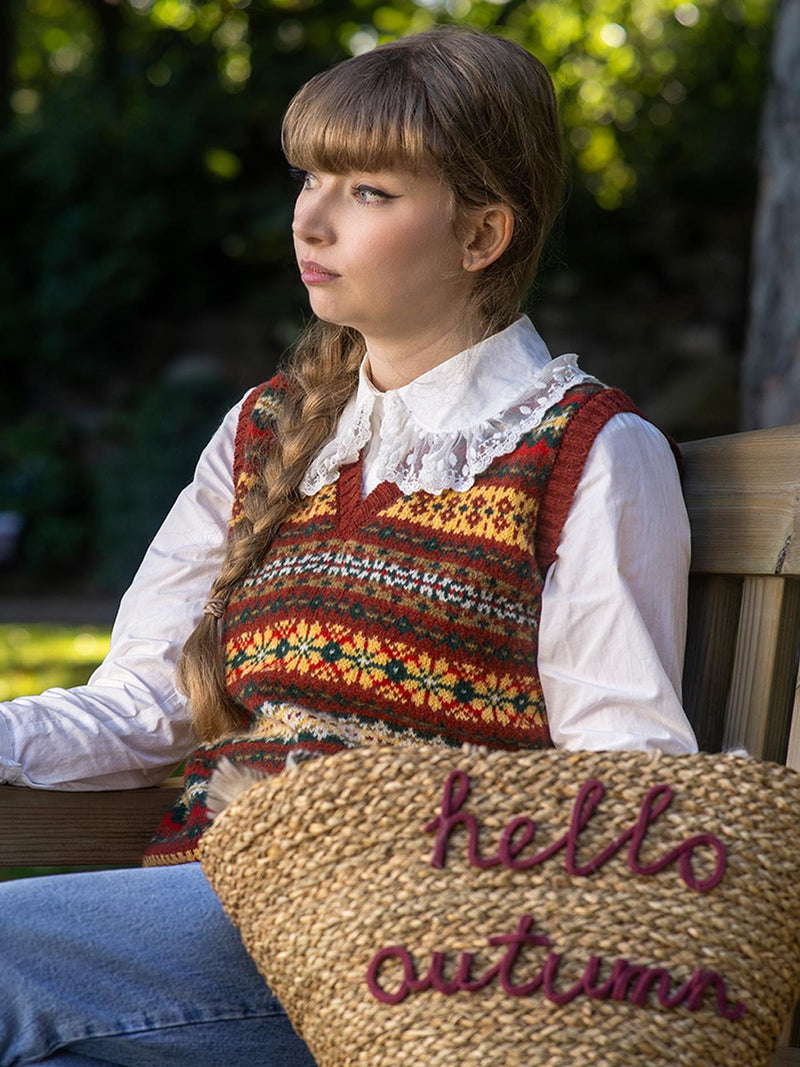 Pure Scottish Wool Fairisle Knit Tank Top in Blaze Red