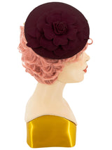 Burgundy Vintage Style Felt Flower Button Hat