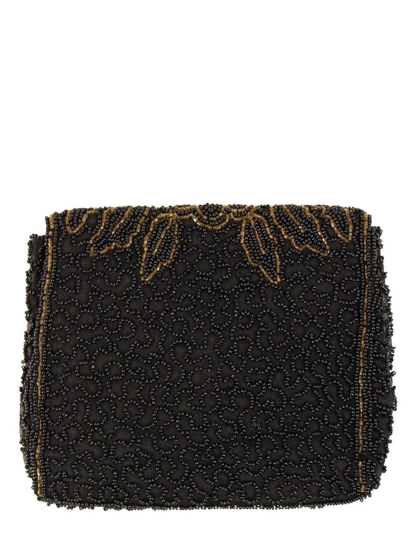 Vintage 1930s Beaded Black Fabric Purse