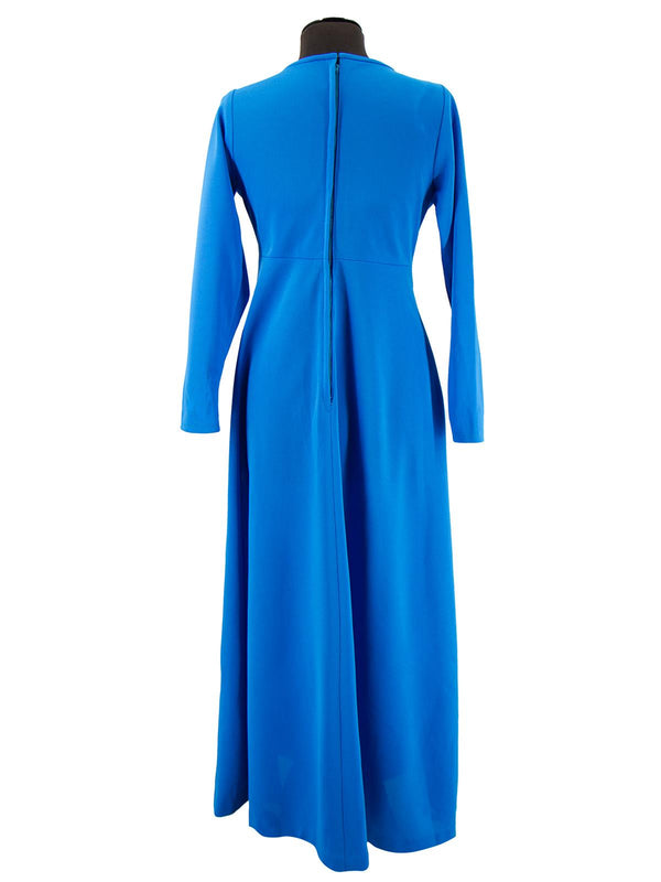 Vintage 1970s Cobalt Blue Diamond Ruched Maxi Dress