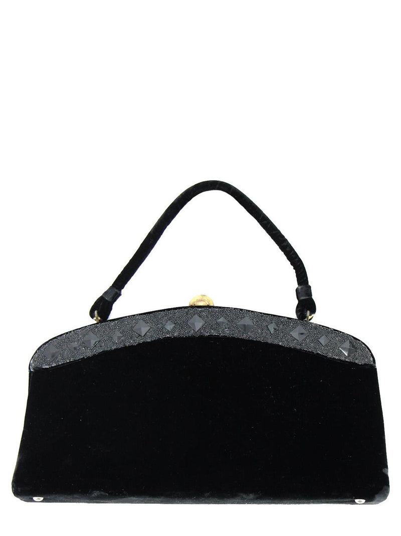 Black Velvet Beaded Vintage Frame Bag