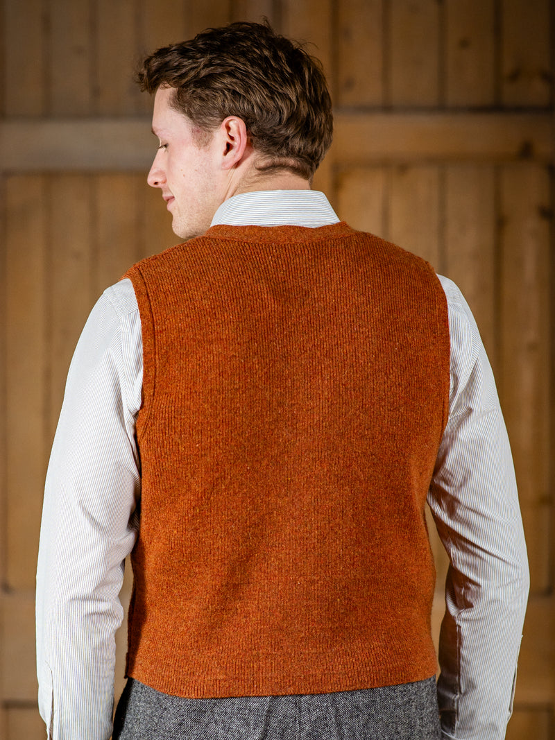 1940s Style Rufus Knitted Waistcoat in Russet