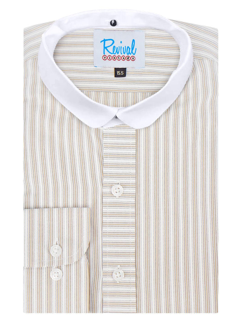 White Detachable Club Shirt - Brown Orton Stripe