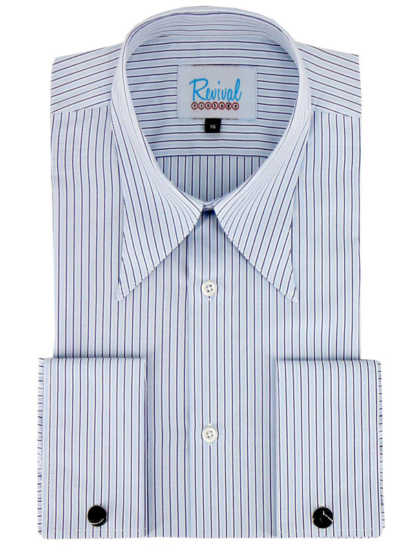 Light Blue Heathfield Stripe Forties Spearpoint Collar Shirt