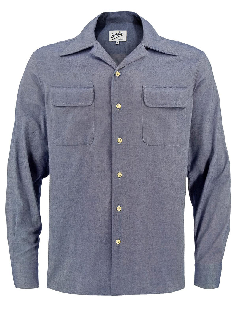 Twill Vintage Style Camp Shirt - Blue