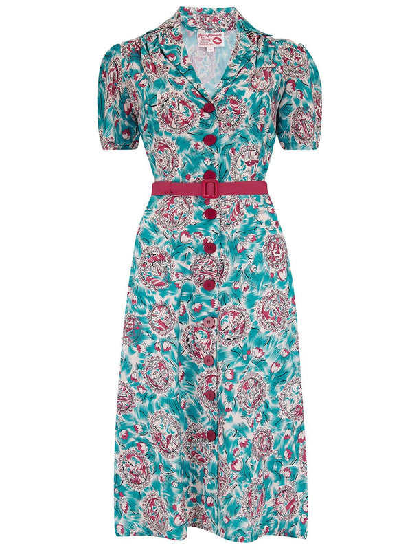 Vintage Style Cameo Print Shirtwaister Dress