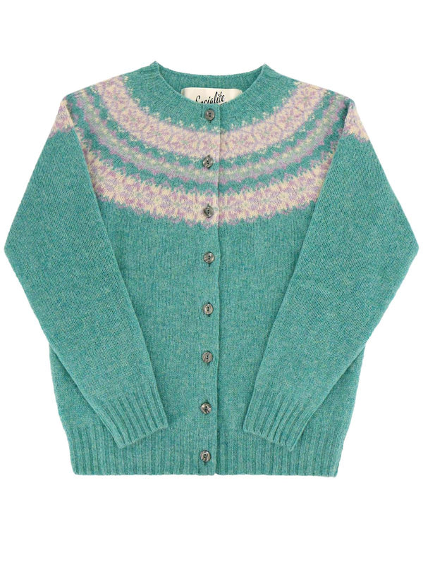 1940s Style Pure Wool Fairisle Cardigan in Marble Green