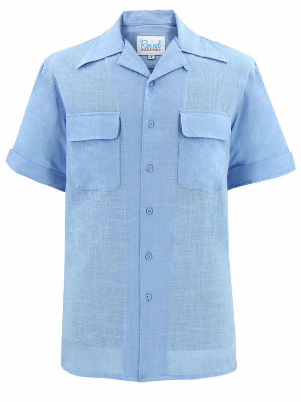 Vintage Style Cotton Leisure Shirt - Light Blue