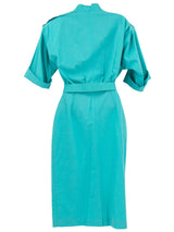 Vintage 1980s Turquoise Batwing Belted Dress